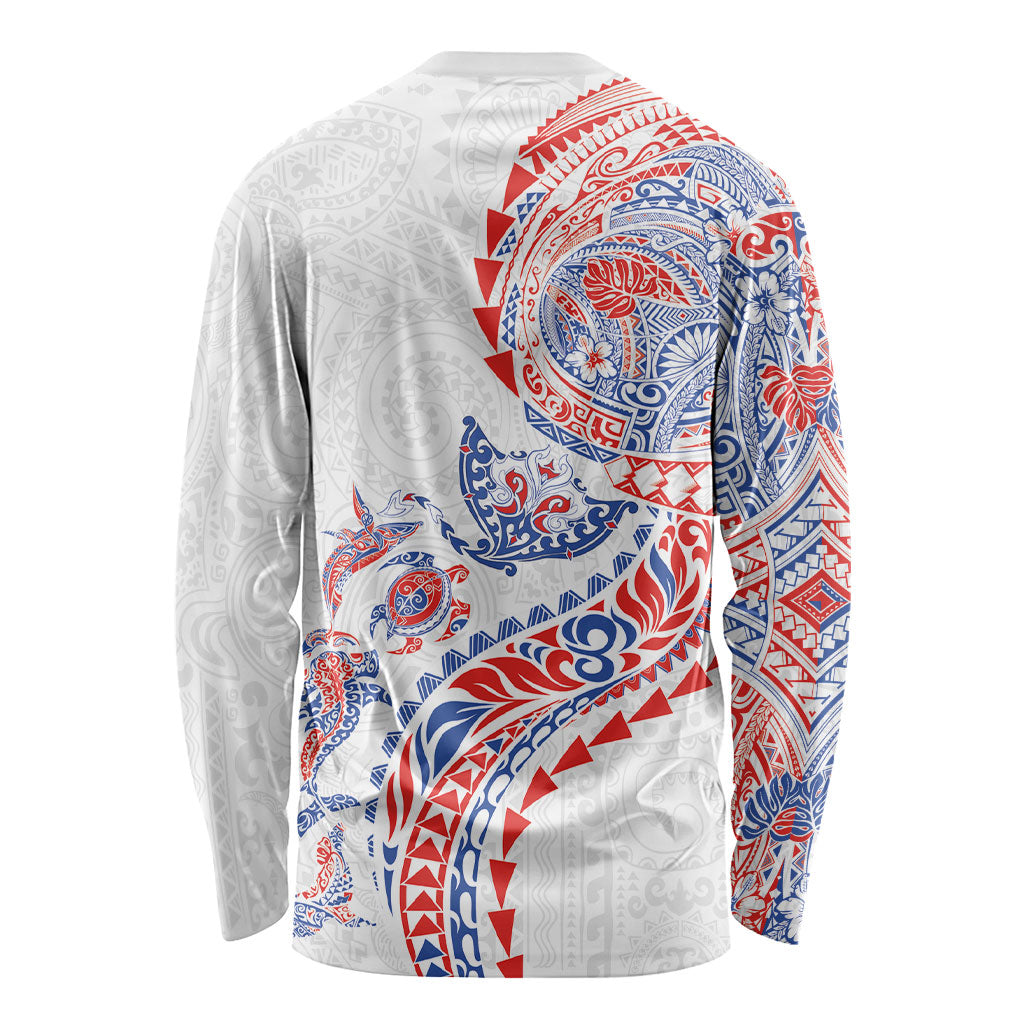 Hawaiian Kakau Tribal Sea Animals Tattoos Long Sleeve Shirt Hawaii Flag Color Inspired LT03 - Polynesian Pride