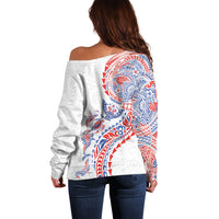 Hawaiian Kakau Tribal Sea Animals Tattoos Off Shoulder Sweater Hawaii Flag Color Inspired