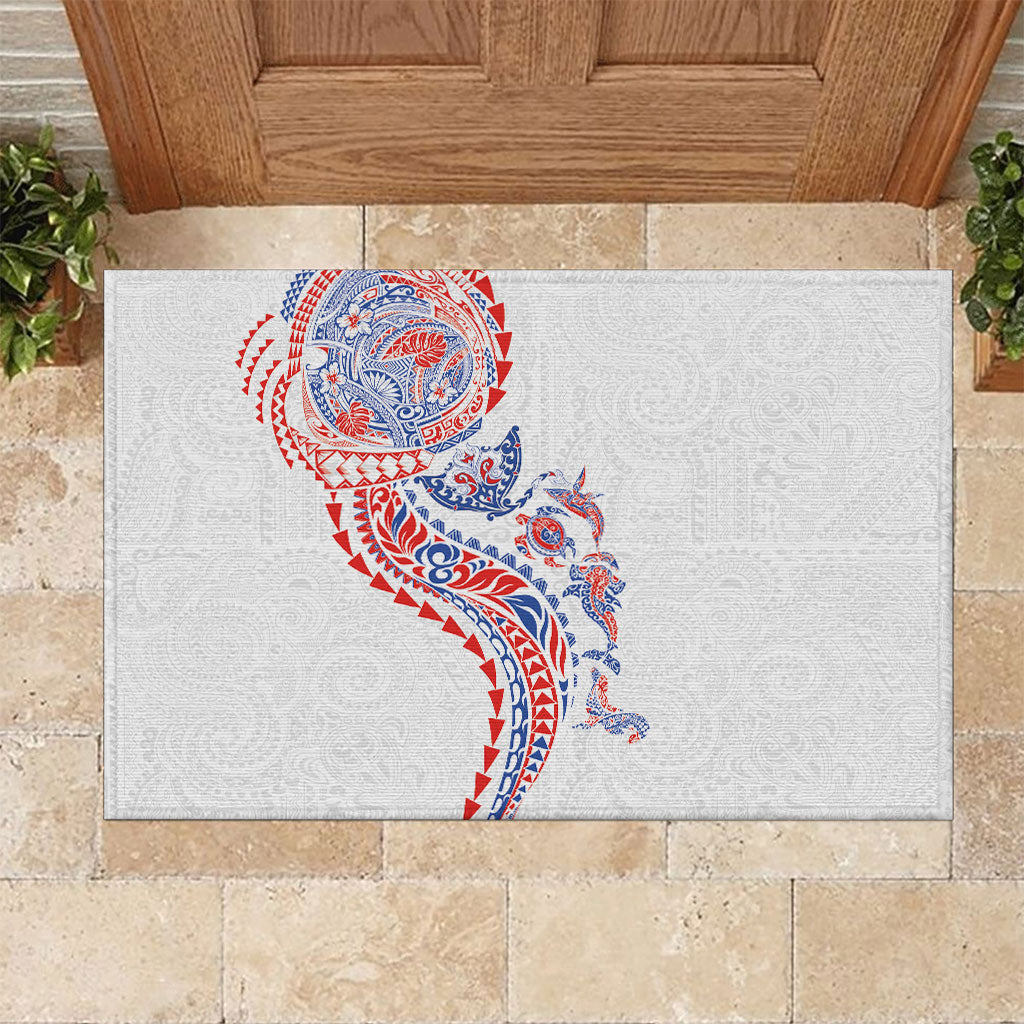 Hawaiian Kakau Tribal Sea Animals Tattoos Rubber Doormat Hawaii Flag Color Inspired