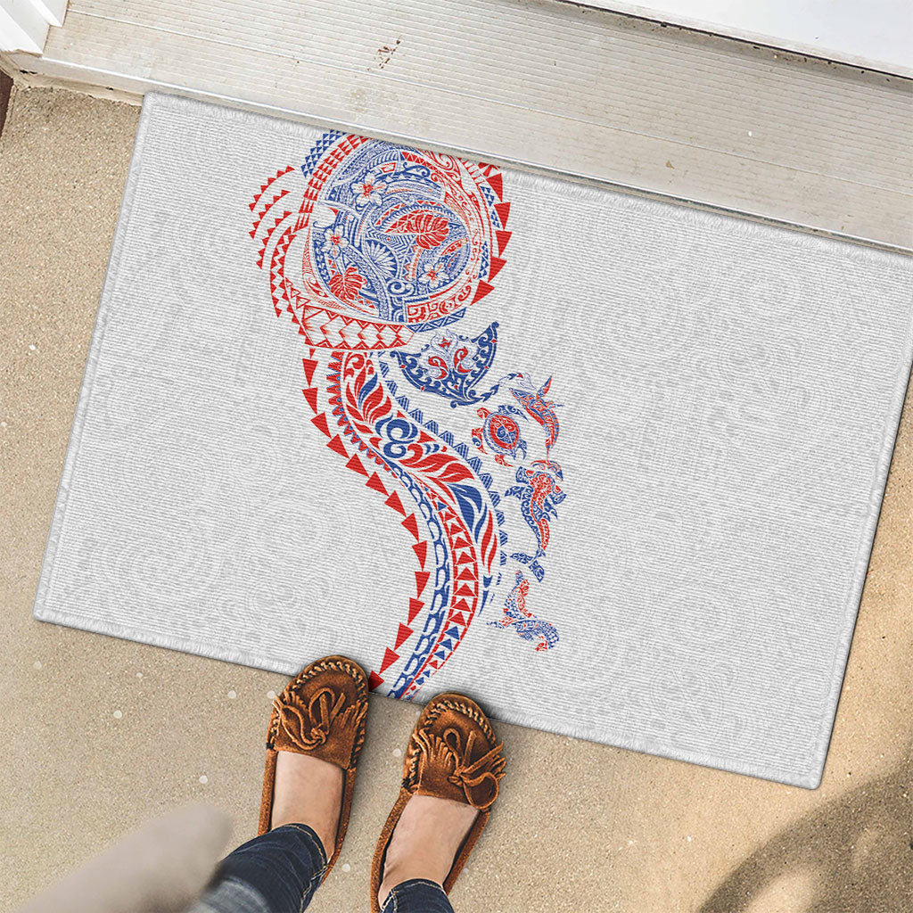 Hawaiian Kakau Tribal Sea Animals Tattoos Rubber Doormat Hawaii Flag Color Inspired