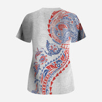 Hawaiian Kakau Tribal Sea Animals Tattoos Scrub Top Hawaii Flag Color Inspired