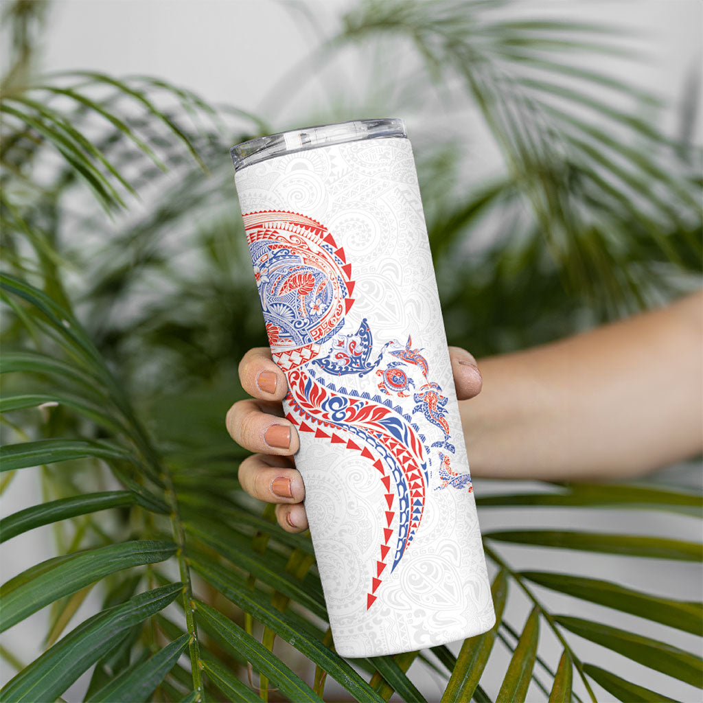 Hawaiian Kakau Tribal Sea Animals Tattoos Skinny Tumbler Hawaii Flag Color Inspired LT03 - Polynesian Pride
