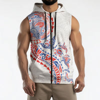 Hawaiian Kakau Tribal Sea Animals Tattoos Sleeveless Zip Hoodie Hawaii Flag Color Inspired LT03 - Polynesian Pride