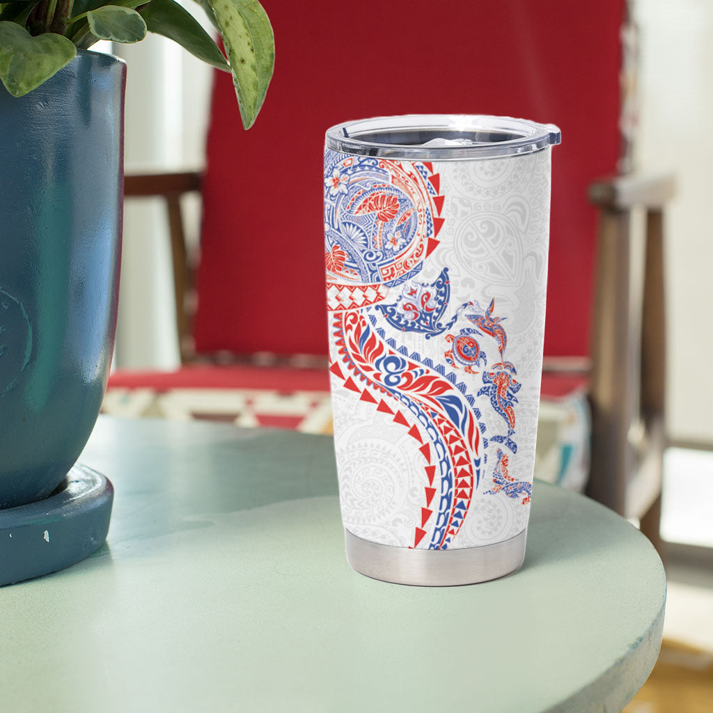 Hawaiian Kakau Tribal Sea Animals Tattoos Tumbler Cup Hawaii Flag Color Inspired LT03 - Polynesian Pride