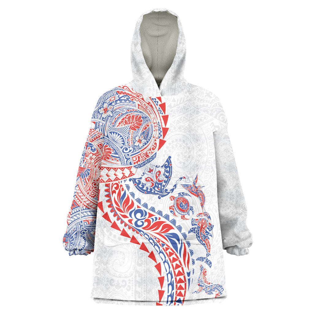 Hawaiian Kakau Tribal Sea Animals Tattoos Wearable Blanket Hoodie Hawaii Flag Color Inspired LT03 One Size Multicolor - Polynesian Pride
