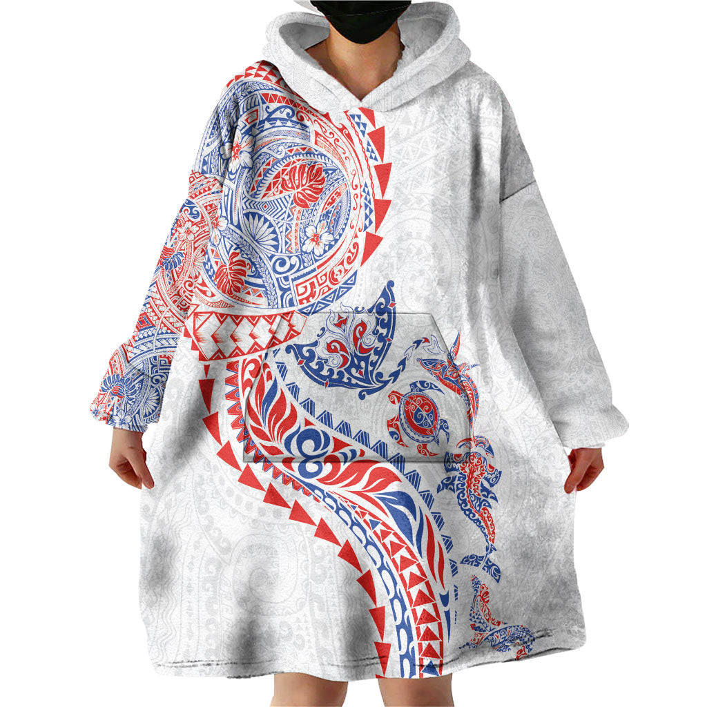 Hawaiian Kakau Tribal Sea Animals Tattoos Wearable Blanket Hoodie Hawaii Flag Color Inspired LT03 - Polynesian Pride