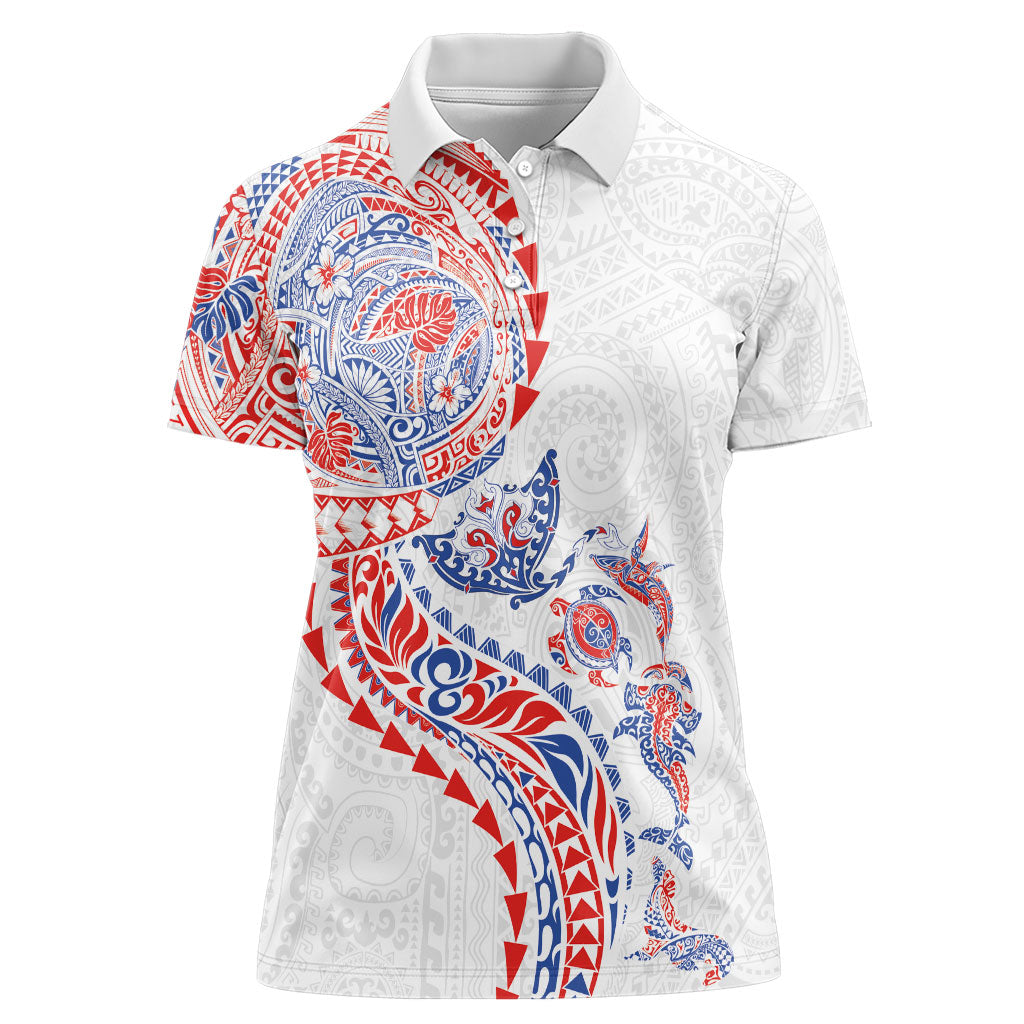 Hawaiian Kakau Tribal Sea Animals Tattoos Women Polo Shirt Hawaii Flag Color Inspired