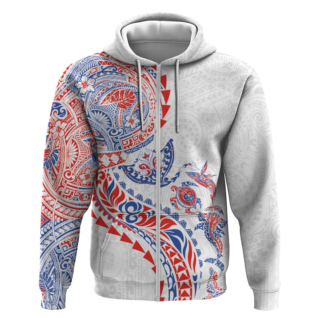 Hawaiian Kakau Tribal Sea Animals Tattoos Zip Hoodie Hawaii Flag Color Inspired LT03 Zip Hoodie Multicolor - Polynesian Pride