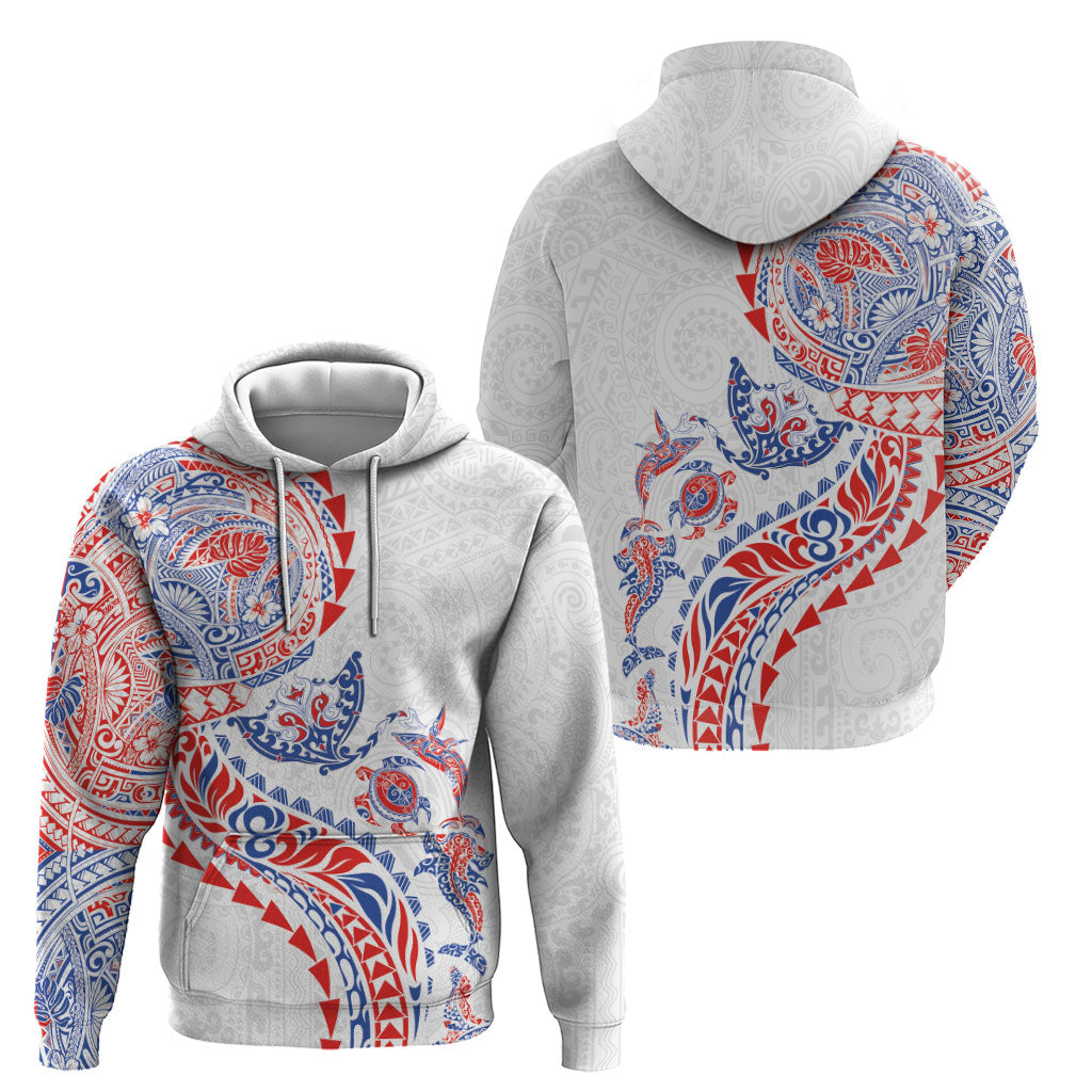 Hawaiian Kakau Tribal Sea Animals Tattoos Zip Hoodie Hawaii Flag Color Inspired LT03 - Polynesian Pride