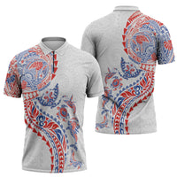 Hawaiian Kakau Tribal Sea Animals Tattoos Zipper Polo Shirt Hawaii Flag Color Inspired LT03 - Polynesian Pride