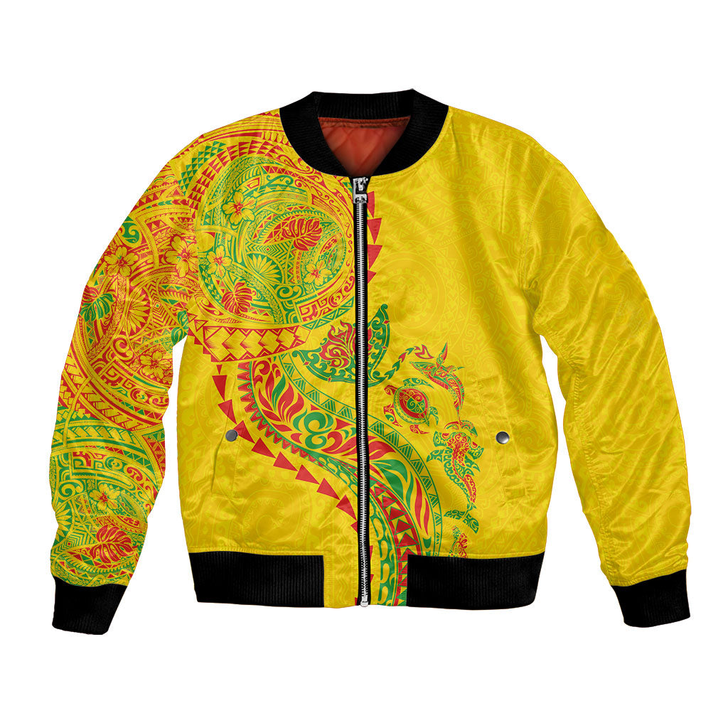 Hawaiian Kakau Tribal Sea Animals Tattoos Bomber Jacket Kanaka Maoli Flag Color Inspired