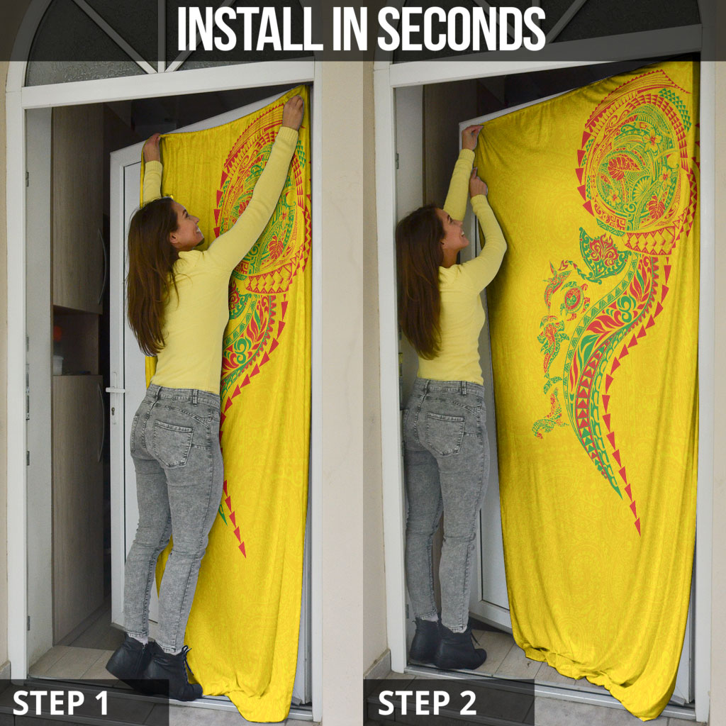Hawaiian Kakau Tribal Sea Animals Tattoos Door Cover Kanaka Maoli Flag Color Inspired LT03 - Polynesian Pride