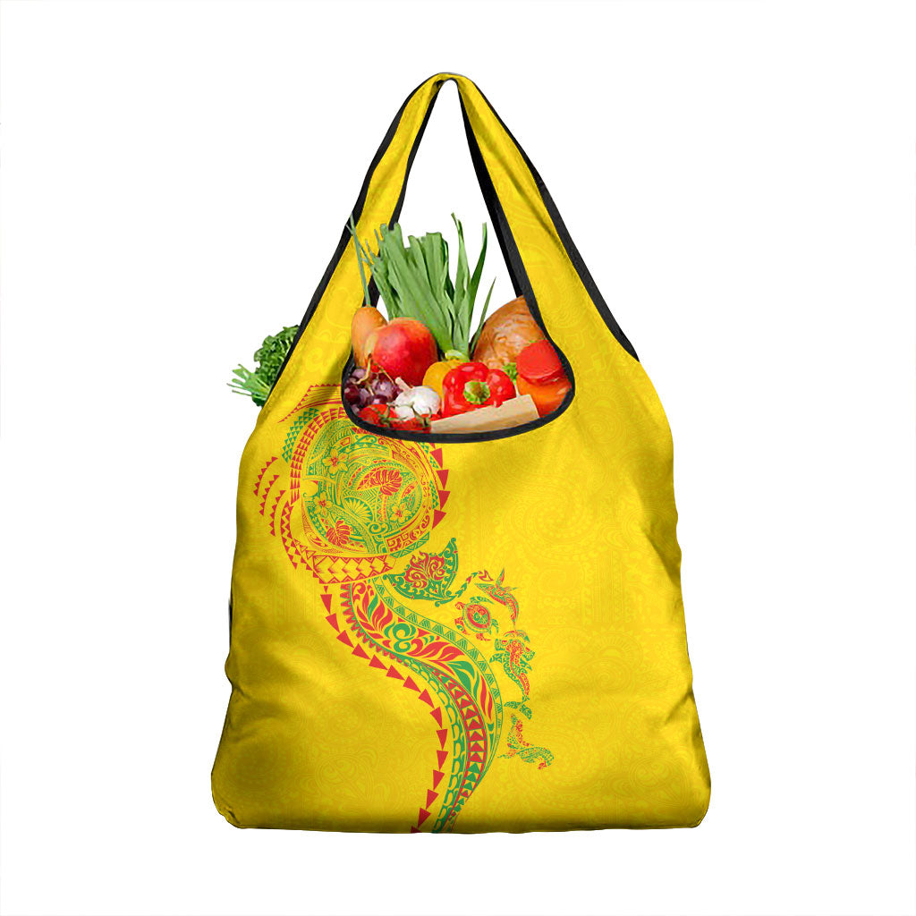 Hawaiian Kakau Tribal Sea Animals Tattoos Grocery Bag Kanaka Maoli Flag Color Inspired