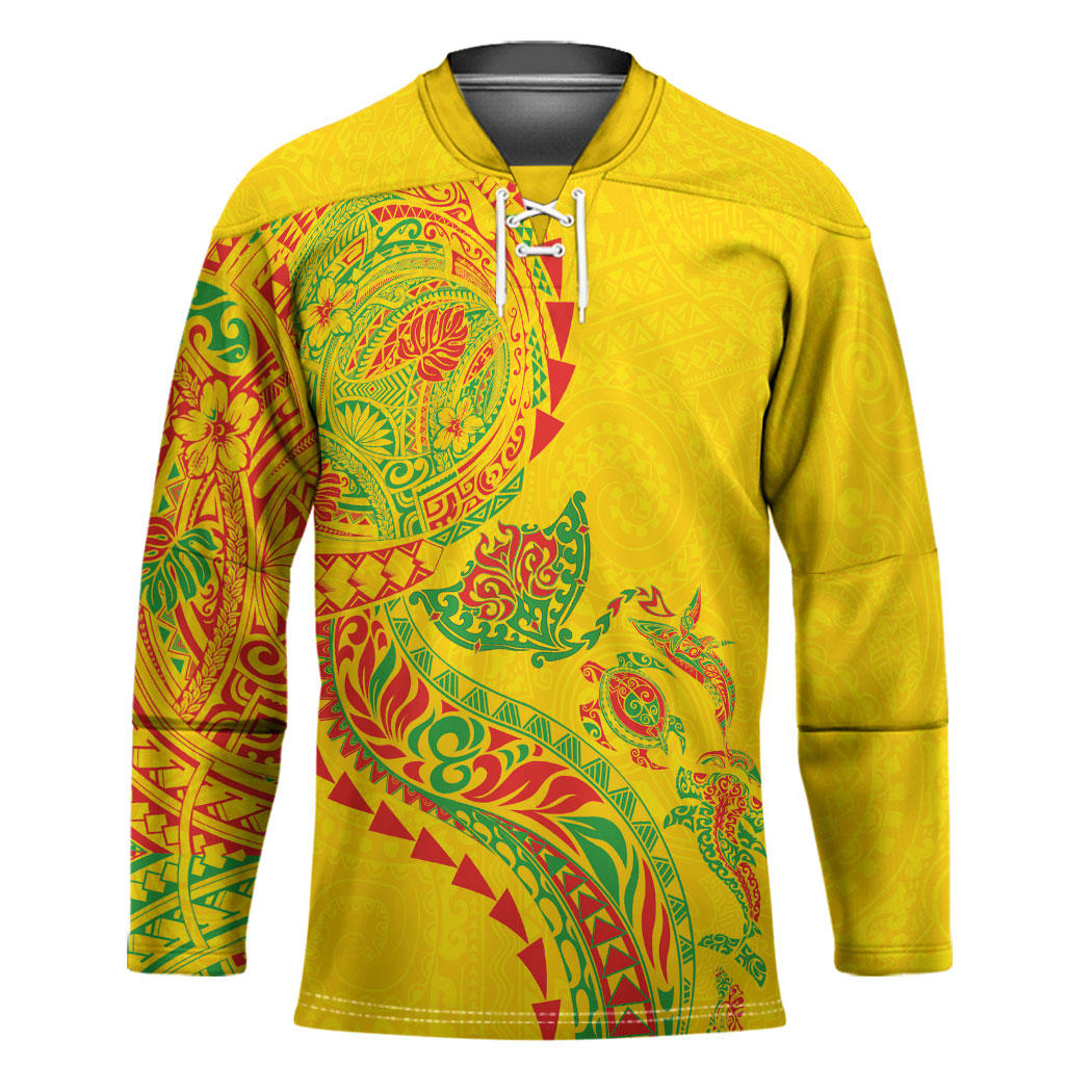 Hawaiian Kakau Tribal Sea Animals Tattoos Hockey Jersey Kanaka Maoli Flag Color Inspired