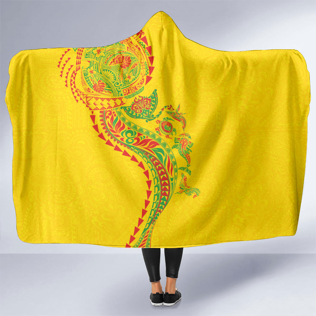 Hawaiian Kakau Tribal Sea Animals Tattoos Hooded Blanket Kanaka Maoli Flag Color Inspired LT03 One Size Multicolor - Polynesian Pride