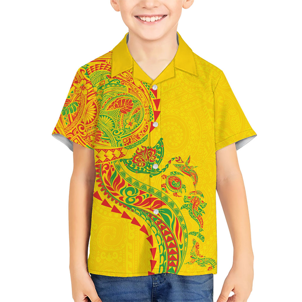 Hawaiian Kakau Tribal Sea Animals Tattoos Kid Hawaiian Shirt Kanaka Maoli Flag Color Inspired LT03 Kid Multicolor - Polynesian Pride