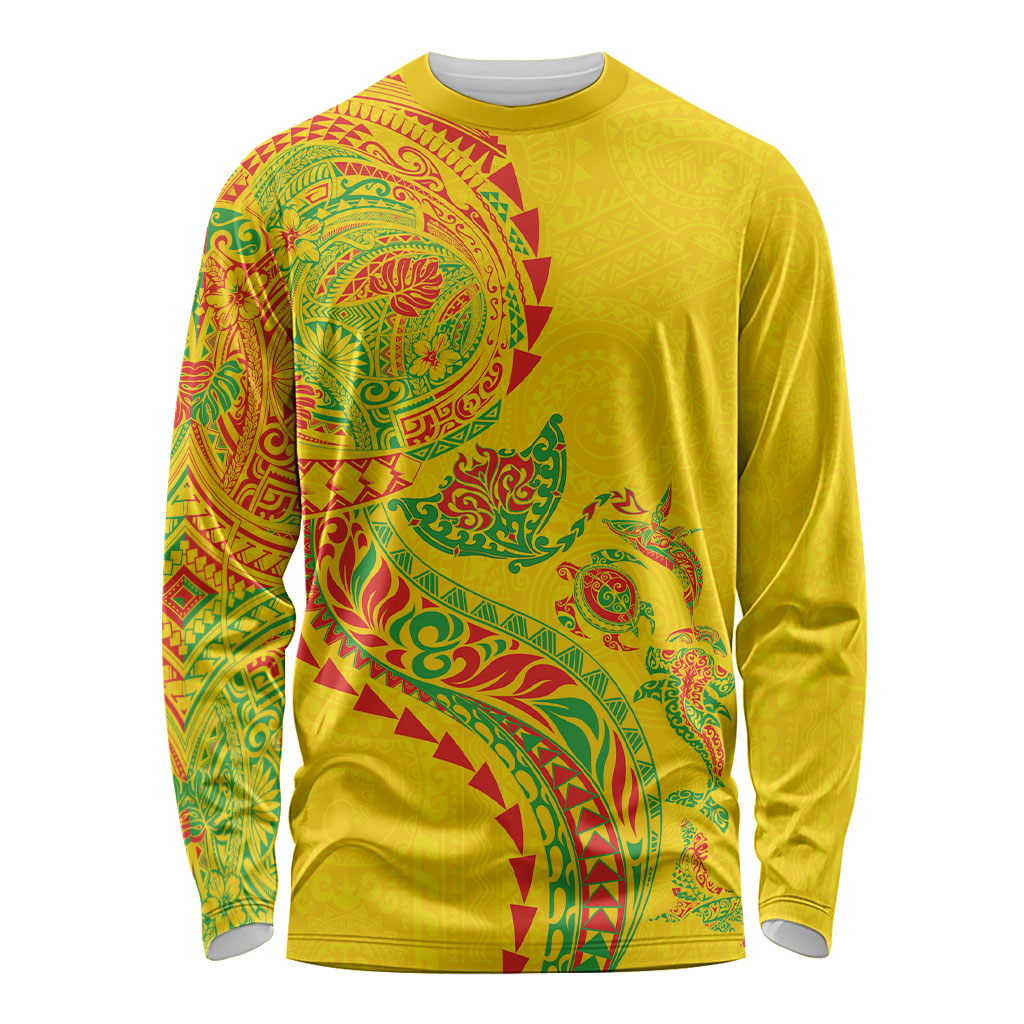 Hawaiian Kakau Tribal Sea Animals Tattoos Long Sleeve Shirt Kanaka Maoli Flag Color Inspired LT03 Unisex Multicolor - Polynesian Pride