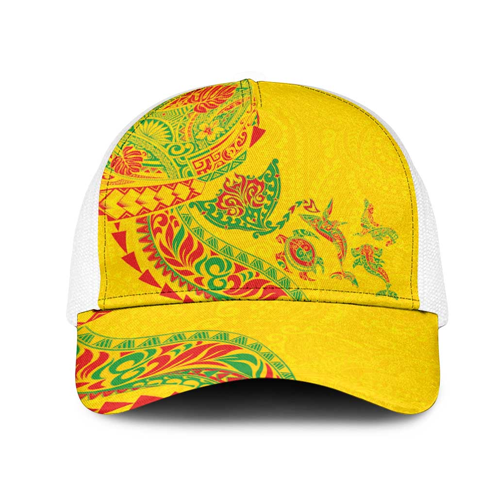 Hawaiian Kakau Tribal Sea Animals Tattoos Mesh Trucker Cap Kanaka Maoli Flag Color Inspired