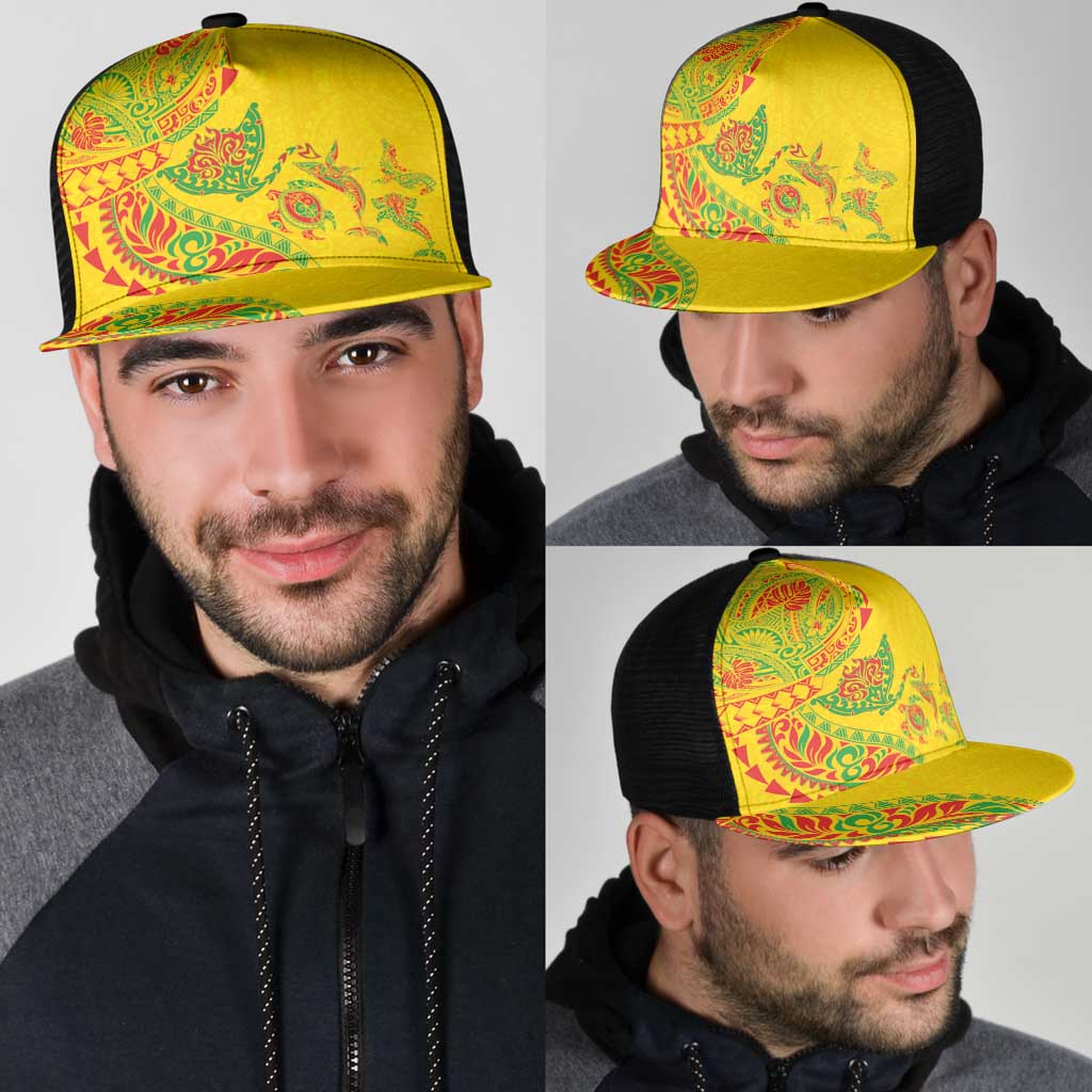 Hawaiian Kakau Tribal Sea Animals Tattoos Mesh Trucker Cap Kanaka Maoli Flag Color Inspired LT03 - Polynesian Pride