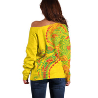 Hawaiian Kakau Tribal Sea Animals Tattoos Off Shoulder Sweater Kanaka Maoli Flag Color Inspired LT03 - Polynesian Pride