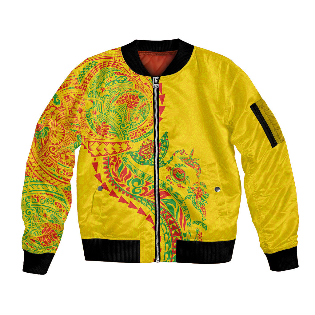 Hawaiian Kakau Tribal Sea Animals Tattoos Sleeve Zip Bomber Jacket Kanaka Maoli Flag Color Inspired LT03 Unisex Multicolor - Polynesian Pride