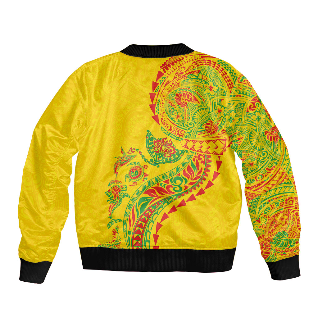 Hawaiian Kakau Tribal Sea Animals Tattoos Sleeve Zip Bomber Jacket Kanaka Maoli Flag Color Inspired LT03 - Polynesian Pride