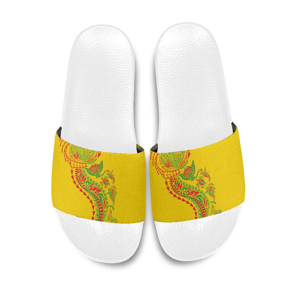 Hawaiian Kakau Tribal Sea Animals Tattoos Slide Sandals Kanaka Maoli Flag Color Inspired LT03 Multicolor - Polynesian Pride
