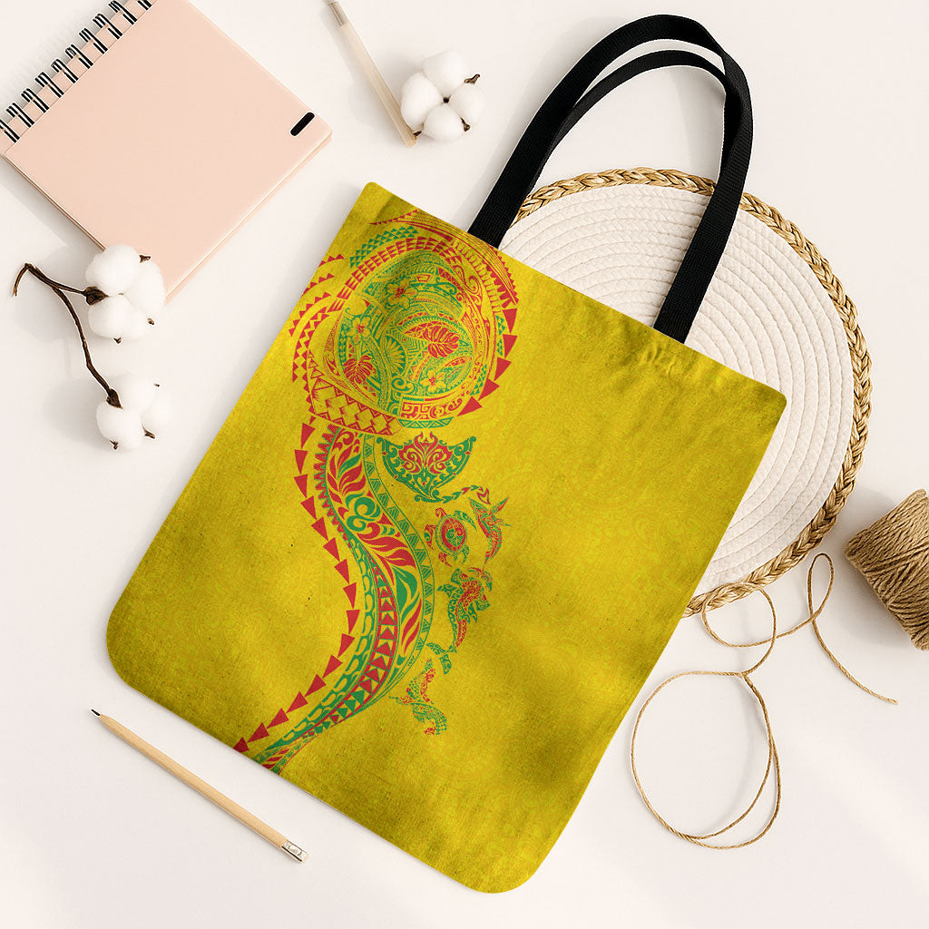 Hawaiian Kakau Tribal Sea Animals Tattoos Tote Bag Kanaka Maoli Flag Color Inspired