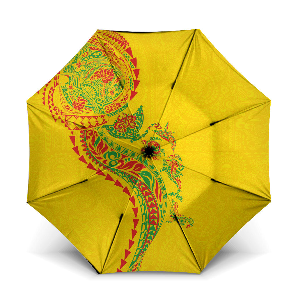 Hawaiian Kakau Tribal Sea Animals Tattoos Umbrella Kanaka Maoli Flag Color Inspired LT03 One Size Folded 11.42 inch Opened Diameter 37.4 inch Multicolor - Polynesian Pride