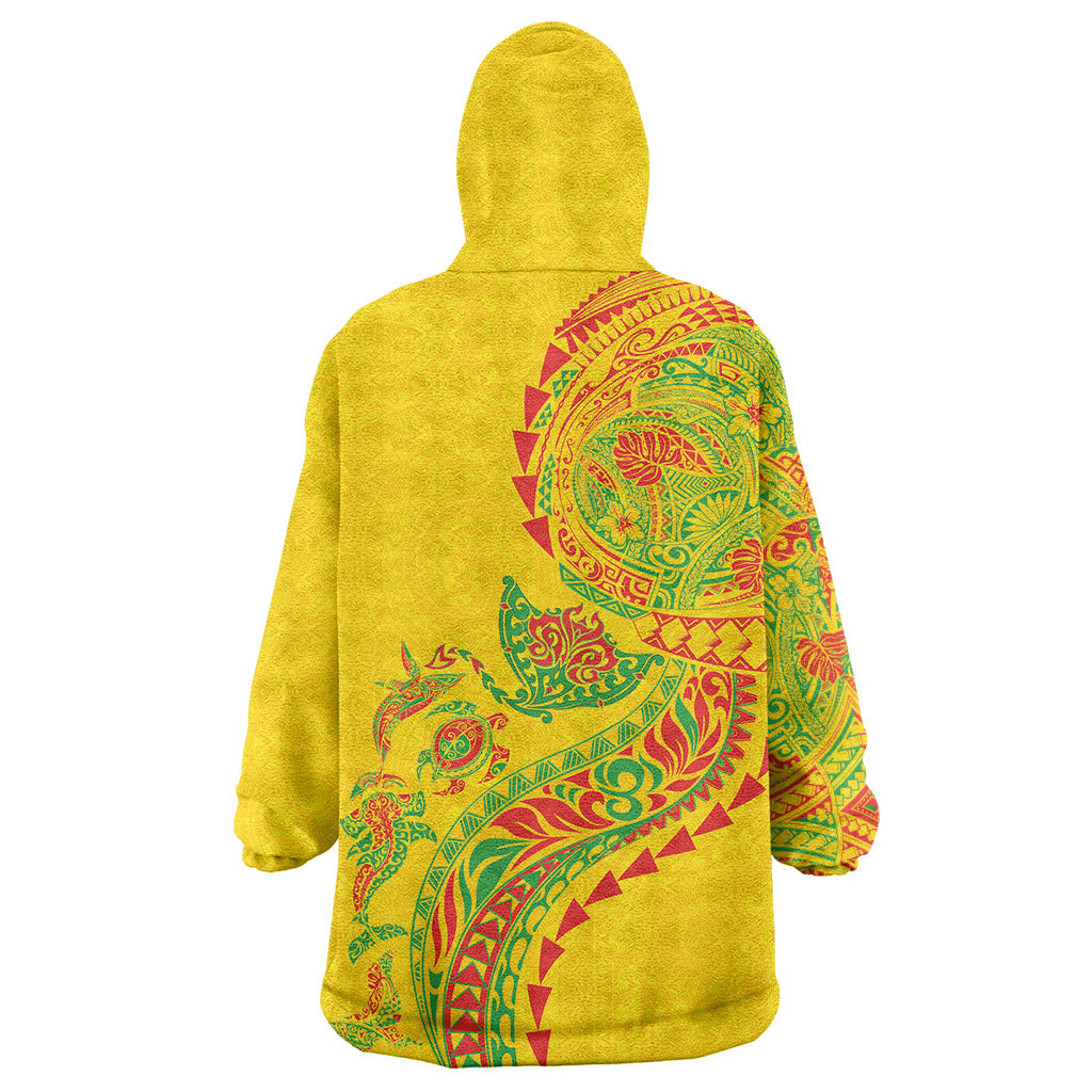 Hawaiian Kakau Tribal Sea Animals Tattoos Wearable Blanket Hoodie Kanaka Maoli Flag Color Inspired