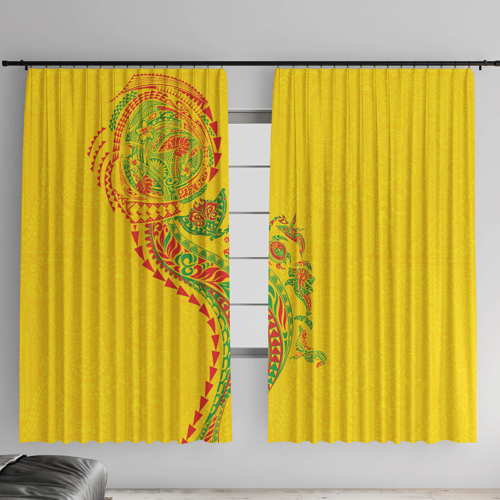 Hawaiian Kakau Tribal Sea Animals Tattoos Window Curtain Kanaka Maoli Flag Color Inspired