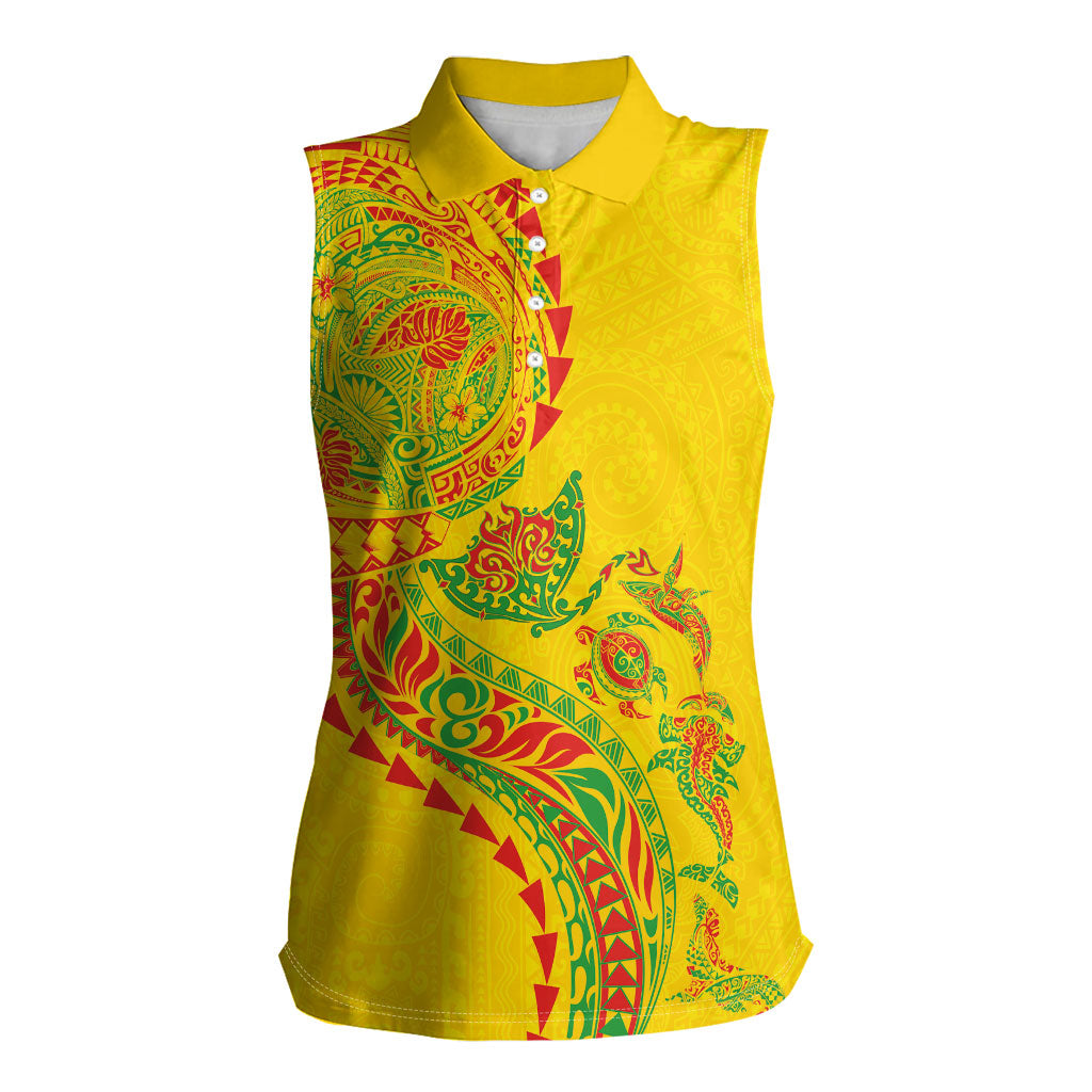 Hawaiian Kakau Tribal Sea Animals Tattoos Women Sleeveless Polo Shirt Kanaka Maoli Flag Color Inspired