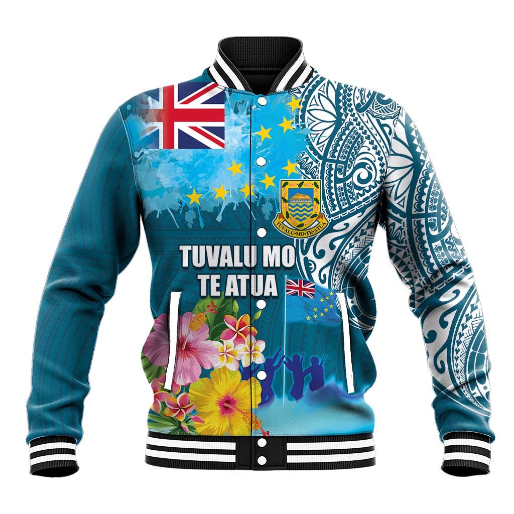 Personalised Tuvalu Independence Day Baseball Jacket Tuvaluan Tribal Flag Style