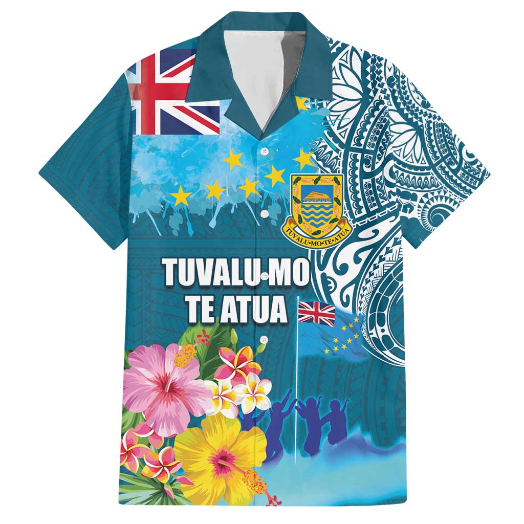 Personalised Tuvalu Independence Day Family Matching Short Sleeve Bodycon Dress and Hawaiian Shirt Tuvaluan Tribal Flag Style