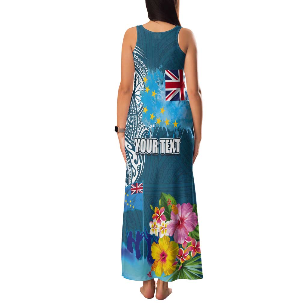Personalised Tuvalu Independence Day Tank Maxi Dress Tuvaluan Tribal Flag Style