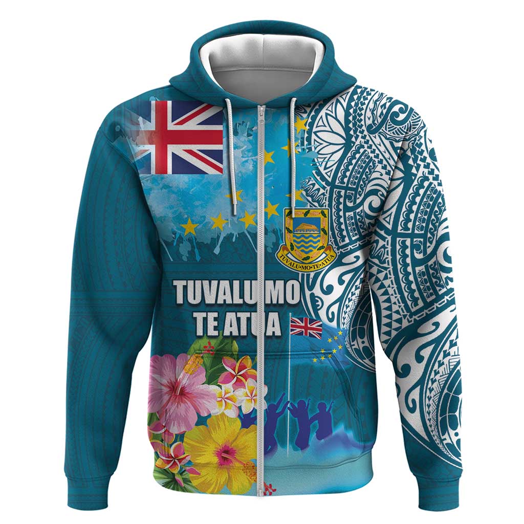 Personalised Tuvalu Independence Day Zip Hoodie Tuvaluan Tribal Flag Style