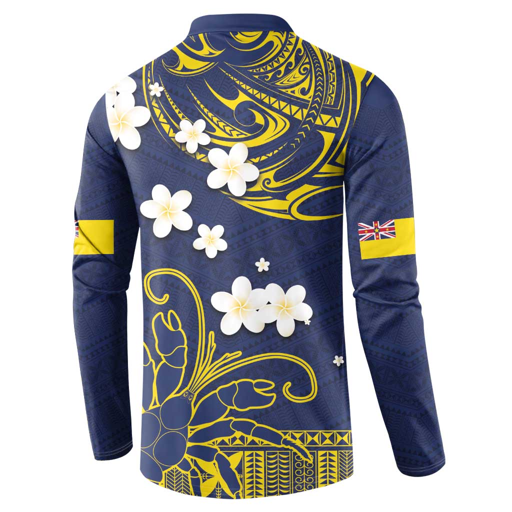 Niue Independence Day Button Sweatshirt Hiapo Pattern Fiti Pua and Uga