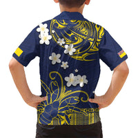Niue Independence Day Kid Hawaiian Shirt Hiapo Pattern Fiti Pua and Uga