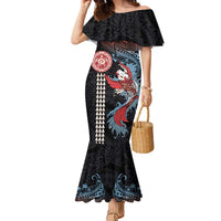 Hawaii and Japanese Together Family Matching Mermaid Dress and Hawaiian Shirt Koi Fish and Kakau Pattern