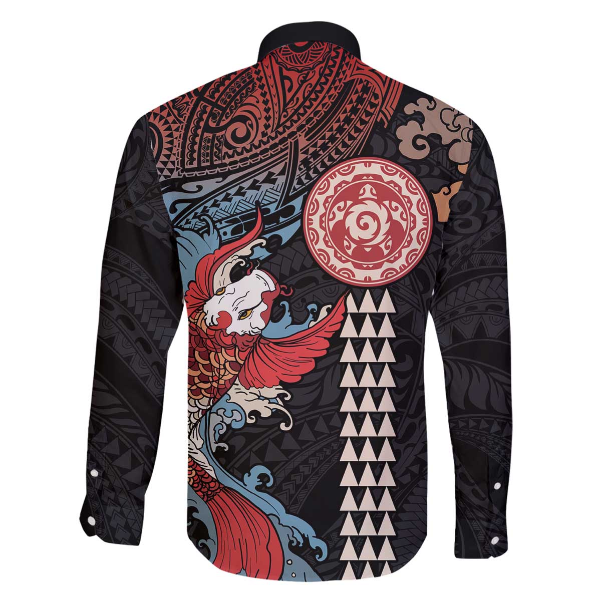 Hawaii and Japanese Together Family Matching Off The Shoulder Long Sleeve Dress and Hawaiian Shirt Koi Fish and Kakau Pattern