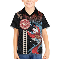 Hawaii and Japanese Together Family Matching Off Shoulder Short Dress and Hawaiian Shirt Koi Fish and Kakau Pattern