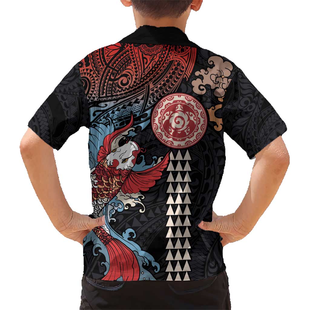 Hawaii and Japanese Together Family Matching Short Sleeve Bodycon Dress and Hawaiian Shirt Koi Fish and Kakau Pattern