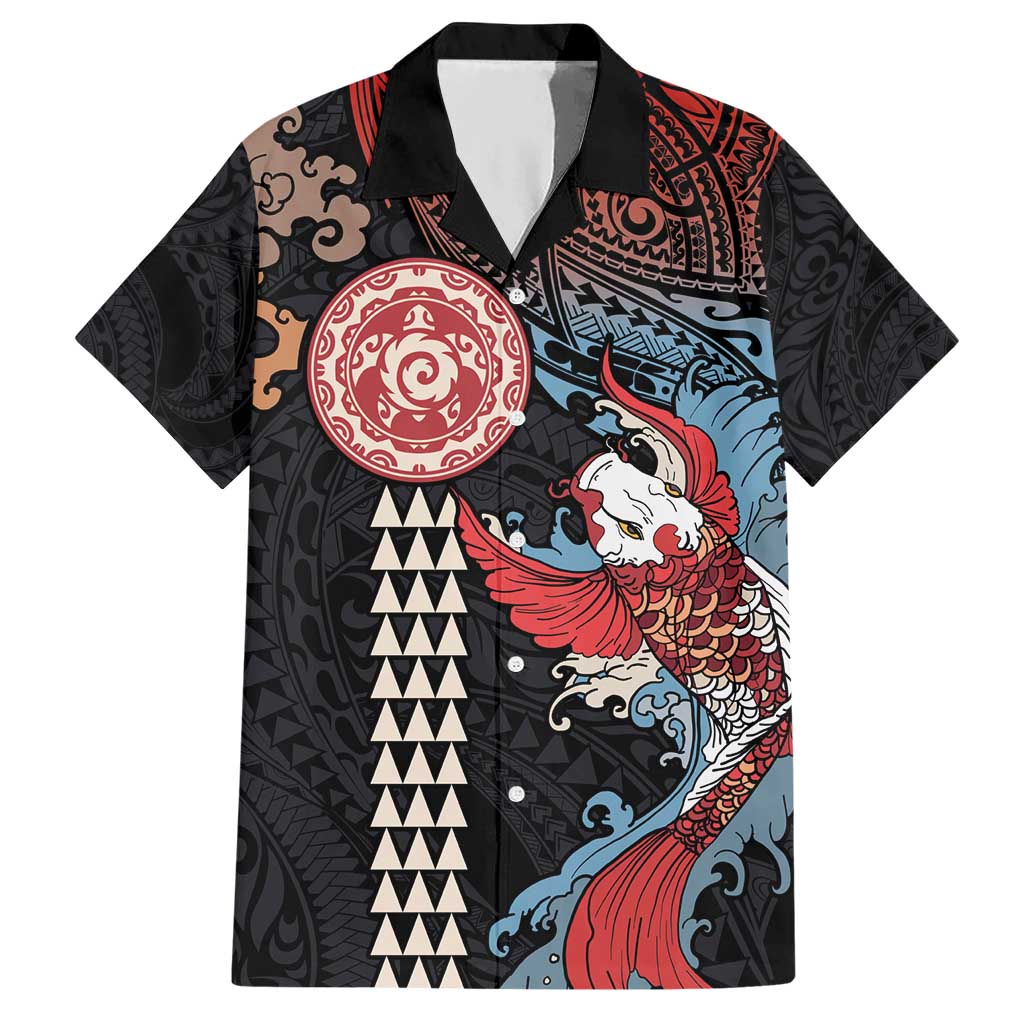 Hawaii and Japanese Together Hawaiian Shirt Koi Fish and Kakau Pattern