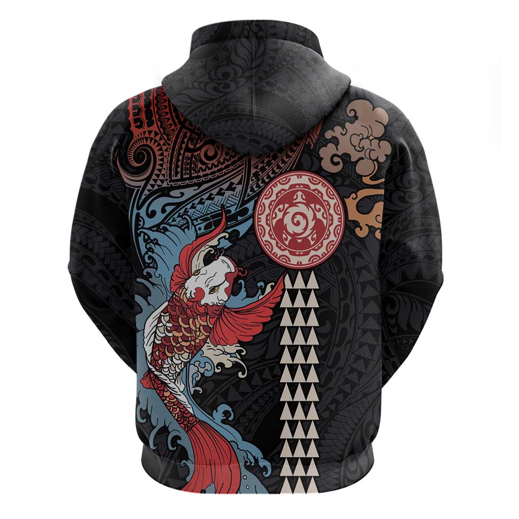 Hawaii and Japanese Together Hoodie Koi Fish and Kakau Pattern
