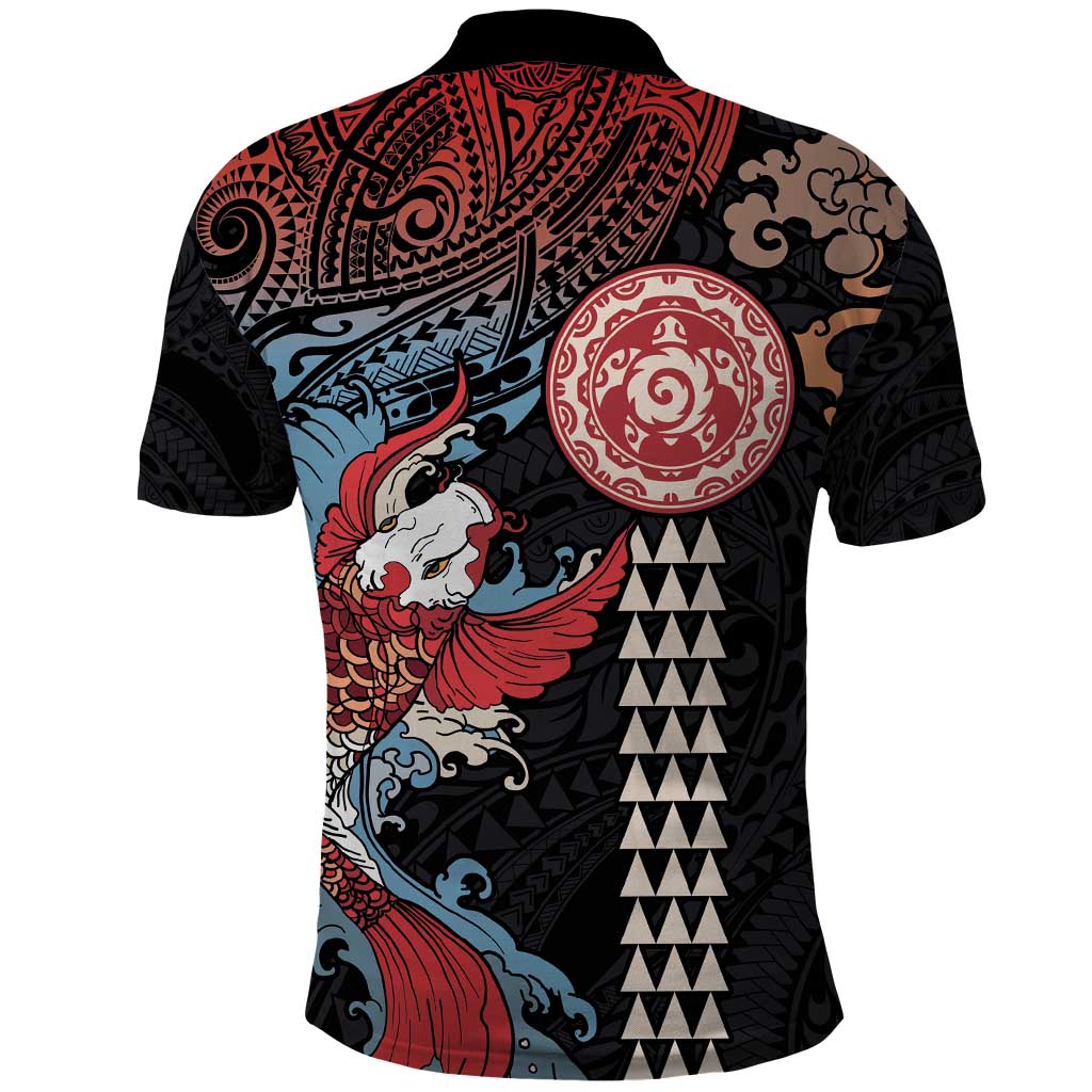 Hawaii and Japanese Together Polo Shirt Koi Fish and Kakau Pattern LT03 - Polynesian Pride