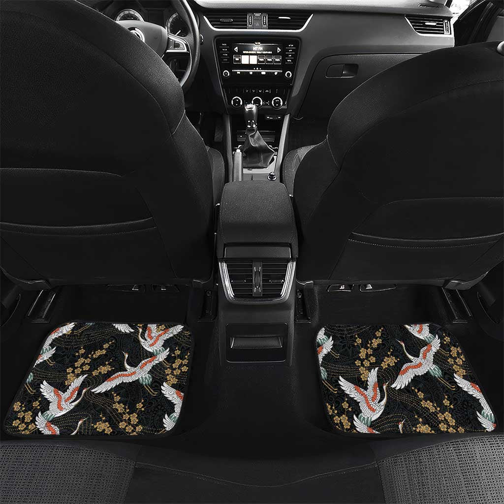 Hawaii and Japanese Together Car Mats Cranes Birds with Kakau Pattern