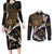 Hawaii and Japanese Together Couples Matching Long Sleeve Bodycon Dress and Long Sleeve Button Shirt Cranes Birds with Kakau Pattern