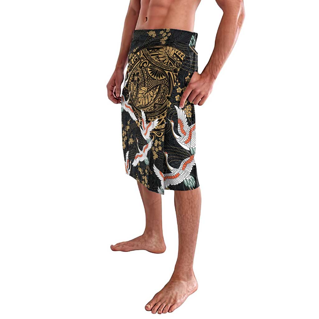 Hawaii and Japanese Together Lavalava Cranes Birds with Kakau Pattern