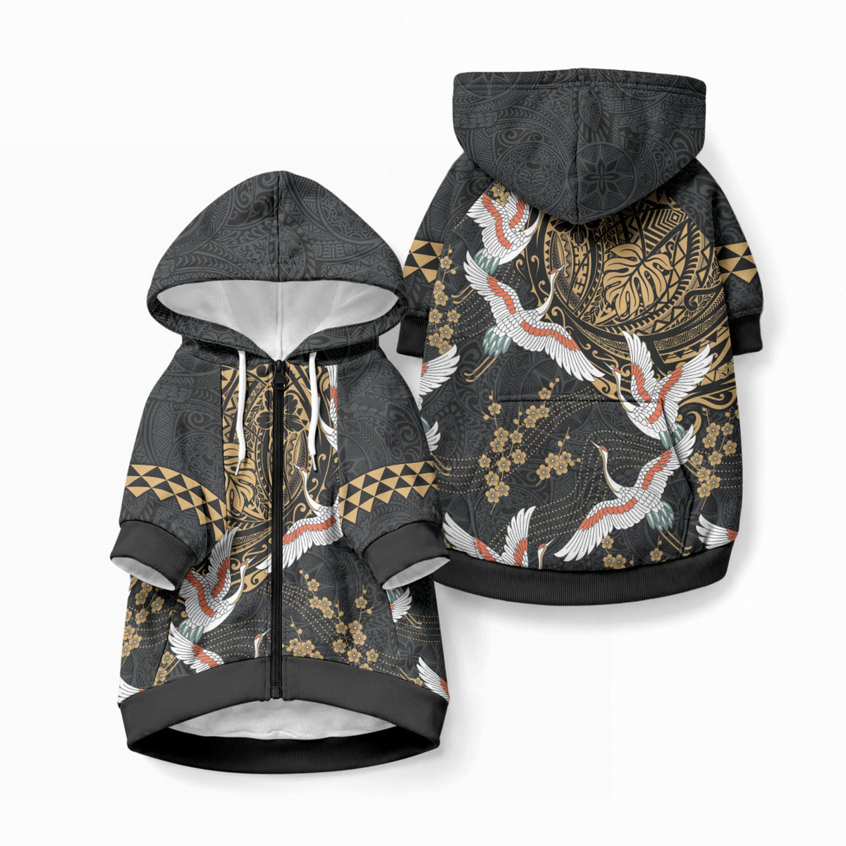 Hawaii and Japanese Together Pet Hoodie LT03 Zip-up Black - Polynesian Pride