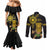 Hawaii and Philippines Together Couples Matching Mermaid Dress and Long Sleeve Button Shirt Warrior Tiki Mask and Filipino Sun Polynesian Style